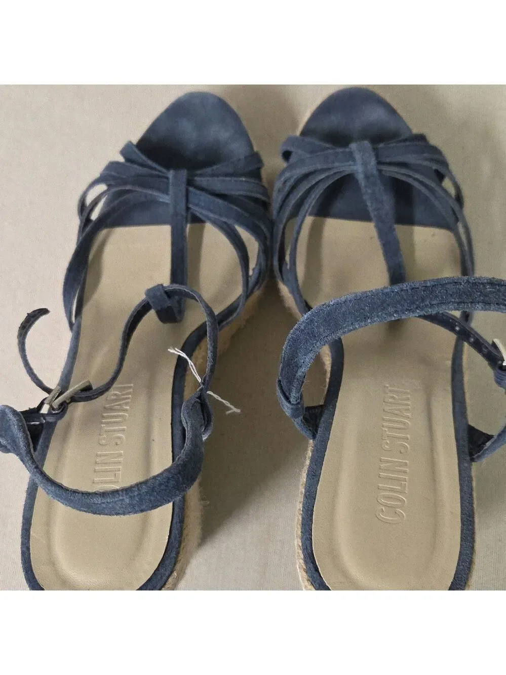 Colin Stuart Dark Blue Espadrille Sandals 8 M Blue Suade Wedge